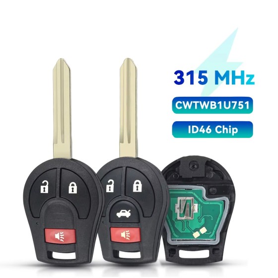 2003-2019 Nissan / 4-Button/3-Buttons Remote Head Key / PN: H0561-3AA0B / CWTWB1U751 / (AFTERMARKET)